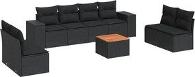 vidaXL 9 részes fekete polyrattan kerti ülőgarnitúra párnákkal