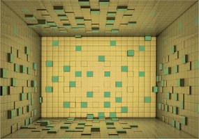 Tapéta Geometria Absztrakt csempe Négyzet zöld fal 208x146 +ragasztó