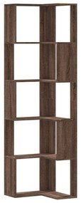 5 szintes barna tölgy szerelt fa sarok könyvespolc 50x50x179 cm