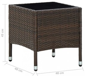barna polyrattan kerti asztal 40 x 40 x 45 cm