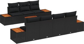 vidaXL Kerti Kanapé Szett párnával tárolóval 8 pcs Fekete Poli rattan