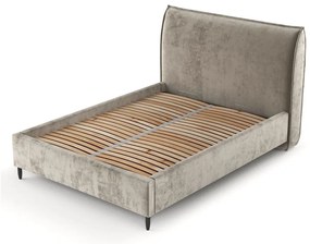 Bézs kárpitozott ágyneműtartós franciaágy ágyráccsal 140x200 cm Shell – Maison de Rêve
