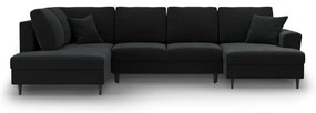 Fekete bársony kinyitható tárolóhelyes sarokkanapé (bal oldali-U alakú) Kyoto – Cosmopolitan Design