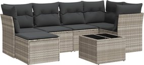 vidaXL 7 részes világosszürke polyrattan kerti ülőgarnitúra párnákkal