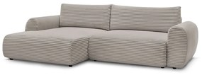 Világosszürkés bézs kordbársony kinyitható sarokkanapé (bal oldali) Lucien – Bobochic Paris