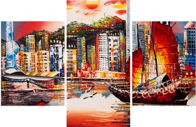 Kép - Victoria Harbour, Hong Kong, olajfestmény (90x60 cm)
