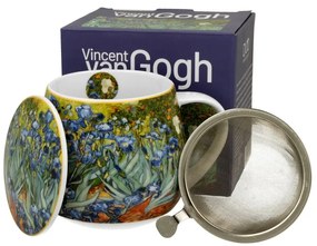 Monet porcelán öblös teás bögre fém szűrővel - 430 ml - Íriszek