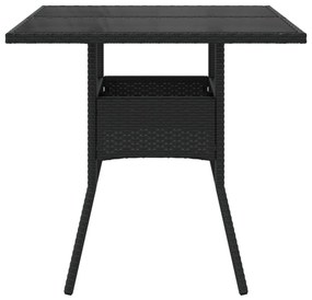 fekete polyrattan üveglapos kerti asztal 80 x 80 x 75 cm