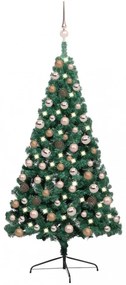 Zöld fél műkarácsonyfa LED-fényekkel és gömbszettel 120 cm