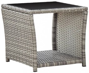 szürke polyrattan és üveg dohányzóasztal 45 x 45 x 40 cm