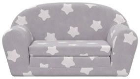 2 személyes világosszürke csillagmintás plüss gyerek kanapéágy