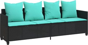 vidaXL fekete polyrattan napozóágy párnával