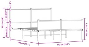 füstös tölgy színű fém ágykeret matrac nélkül 137 x 190 cm