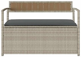 világosszürke polyrattan kerti tárolópad párnával