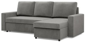 Zeus sarokkanapé, 2 ágyneműtartóval, egyenes kartámasz, bársony, univerzális oldal, bonell töltet, világosszürke