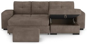 PALERMO barna jobb oldali kihúzható kanapé tárolóval és puffal