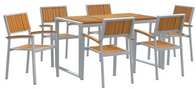 vidaXL Kert étkező szett 7 pcs Szürke Tömör Akácfa