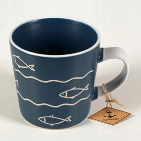 Kerámia bögre sötétkék Captain Mike hal motívummal 350 ml