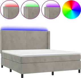 vidaXL világosszürke bársony rugós és LED-es ágy matraccal 160x200 cm