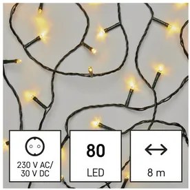 LED karácsonyi fényfüzér, 8 m, kültéri és beltéri, meleg fehér, időzítő