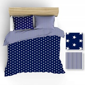 Ágyneműhuzat garnitúra 90x120 cm-es fehér sötétkék csillagok csíkok