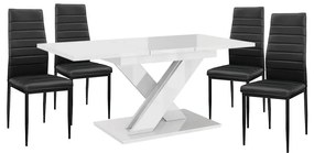 Maasix WTG Magasfényű Fehér 4 személyes étkezőszett Fekete Coleta székekkel