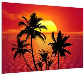 Egy sziget sziluettjének képe pálmafákkal (üvegen) (70x50 cm)