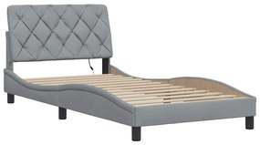 világosszürke szövet ágykeret LED-ekkel matrac nélkül 100x200cm