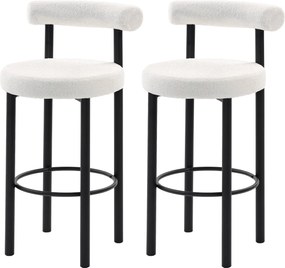 HOMCOM 2 darab bouclé bárszék, ívelt háttámla, lábtartó és fém lábak, 50 x 52,6 x 98 cm, krémszín | Aosom