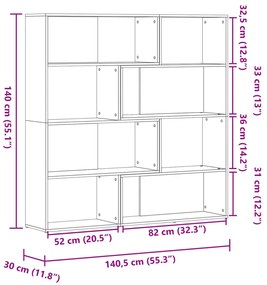 4 szintes sonoma tölgy szerelt fa sarok könyvespolc 85x85x140cm