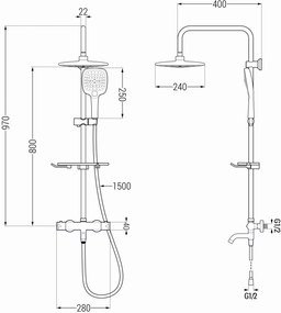 Mexen - KT33 zuhanygarnitúra termosztatikus kádcsappal Kai, fekete, 779003393-70