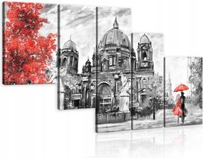 Vászonkép 170x100 Városkép Berlin eső esernyő para romantika kontraszt