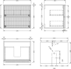 AREZZO design SAVONA 60 cm-es Fürdőszoba alsószekrény 2 fiók, matt fehér