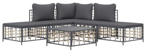 6 részes antracitszürke polyrattan kerti ülőgarnitúra párnákkal