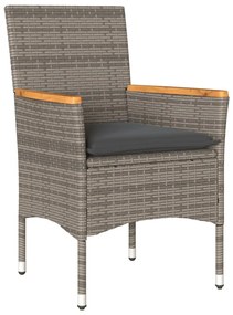 3 részes szürke polyrattan és akácfa bisztrószett párnákkal