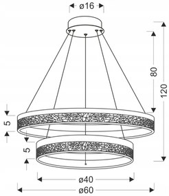 LED csillár kábelen FROZI LED/38W/230V átm. 60 cm fekete