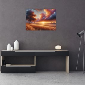 Üveg kép – Naplemente a mezőn (70x50 cm)