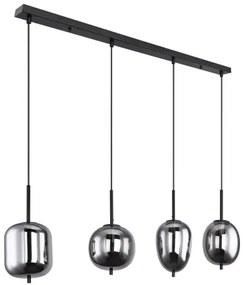 Globo 15345-4 Függeszték fekete fém váz, füstszínű 4 különböző méretű, és formájú üvegbúrával. HxSZxM1000x185x1200, exkl. 4xE14 40W 230V