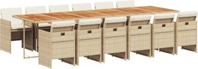 vidaXL 13 részes bézs polyrattan kerti étkezőgarnitúra párnákkal