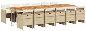 vidaXL 13 részes bézs polyrattan kerti étkezőgarnitúra párnákkal