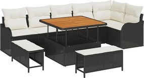 vidaXL Kerti Kanapé Szett párnával 9 pcs Fekete polirattan