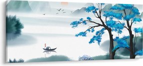 Kép - festett tó csónakkal (120x50 cm)