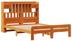 barna tömör fenyőfa könyvespolcos ágy matrac nélkül 150 x 200cm