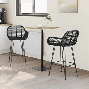 Bárszék 2 pcs Fekete 55 x 52 x 92 cm Rattan és Vas