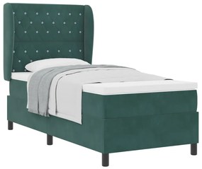 Boxspring Ágy Matraccal Sötét Zöld 90x190 cm Bársony