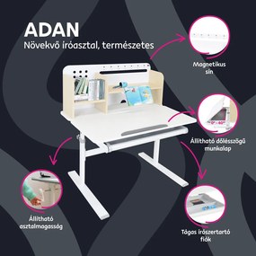 Növekvő íróasztal, természetes/fehér, ADAN