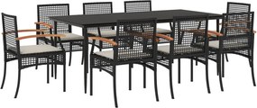 vidaXL 9 részes fekete polyrattan kerti étkezőgarnitúra párnákkal