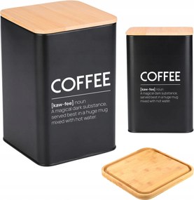 Őrölt és szemes kávé tartály fedéllel, fekete fém