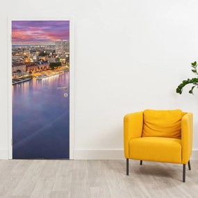 Fotótapéta ajtóra - Pozsony éjszakai városa folyóval (95x205cm)