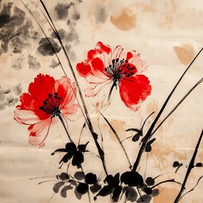 Vászonkép Canvas Grafika Virágok Pipacsok Piros Minimalizmus 40x40